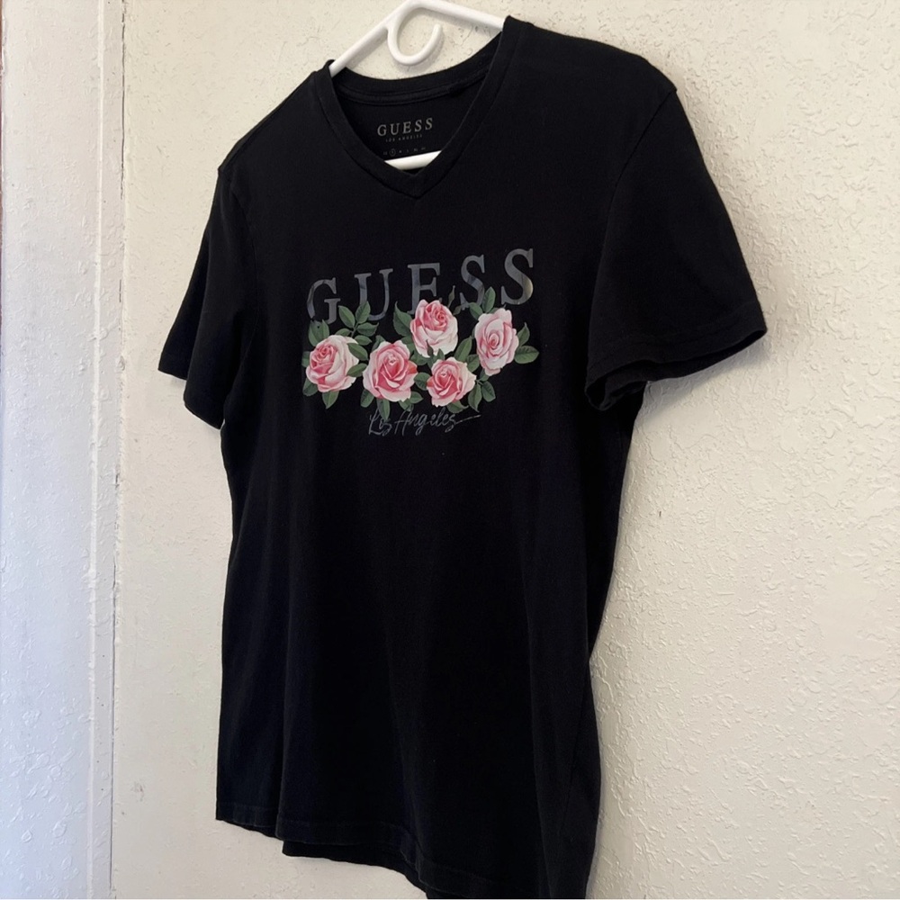 Guess Black T-Shirt with Pink Floral Design - Picture 4 of 5